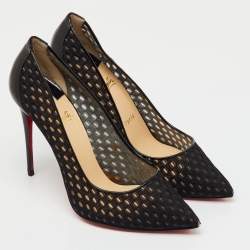 Pre Owned Christian Louboutin Black Fabric and Patent Leather Pointed Toe Pumps Size 39.5
