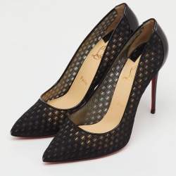 Pre Owned Christian Louboutin Black Fabric and Patent Leather Pointed Toe Pumps Size 39.5