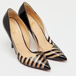 Pre Owned Christian Louboutin Black/Transparent Patent Leather and PVC Pivichic Pumps Size 39