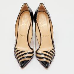 Pre Owned Christian Louboutin Black/Transparent Patent Leather and PVC Pivichic Pumps Size 39