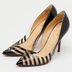 Pre Owned Christian Louboutin Black/Transparent Patent Leather and PVC Pivichic Pumps Size 39