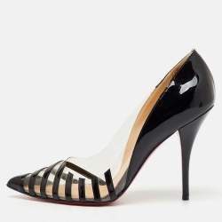 Pre Owned Christian Louboutin Black/Transparent Patent Leather and PVC Pivichic Pumps Size 39
