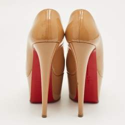 Pre Owned Christian Louboutin Beige Patent  Highness Peep Toe Pumps Size 37.5
