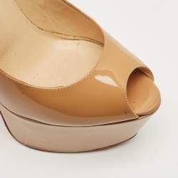 Pre Owned Christian Louboutin Beige Patent  Highness Peep Toe Pumps Size 37.5
