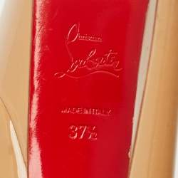 Pre Owned Christian Louboutin Beige Patent  Highness Peep Toe Pumps Size 37.5