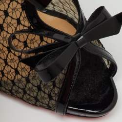 Pre Owned Christian Louboutin Black Mesh and Patent Leather Empiralta Bow Booties Size 39