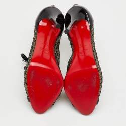 Pre Owned Christian Louboutin Black Mesh and Patent Leather Empiralta Bow Booties Size 39