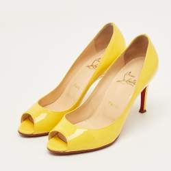 Pre Owned Christian Louboutin Yellow Patent Leather Lady Peep Pumps Size 37