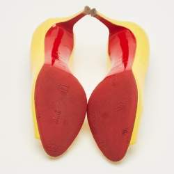 Pre Owned Christian Louboutin Yellow Patent Leather Lady Peep Pumps Size 37