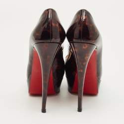Pre Owned Christian Louboutin Black/Brown Patent Leather Lady Peep Toe Pumps Size 38