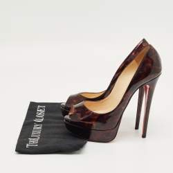 Pre Owned Christian Louboutin Black/Brown Patent Leather Lady Peep Toe Pumps Size 38