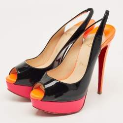 Pre Owned Christian Louboutin Multicolor Patent Leather Private Number Slingback Sandals Size 36.5