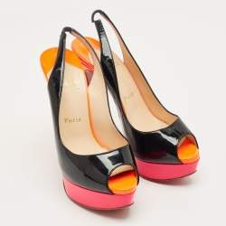 Pre Owned Christian Louboutin Multicolor Patent Leather Private Number Slingback Sandals Size 36.5