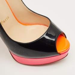 Pre Owned Christian Louboutin Multicolor Patent Leather Private Number Slingback Sandals Size 36.5