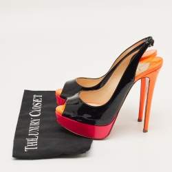 Pre Owned Christian Louboutin Multicolor Patent Leather Private Number Slingback Sandals Size 36.5