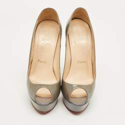 Pre Owned Christian Louboutin Grey Patent Leather Lady Peep Toe Pumps Size 36