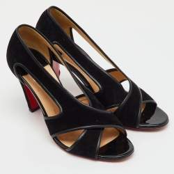 Pre Owned Christian Louboutin Black Suede Mamma Roma Open Toe Pumps Size 38