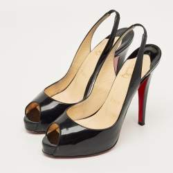 Pre Owned Christian Louboutin Black Patent Leather Private Number Slingback Pumps Size 38