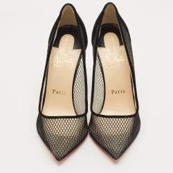 Pre Owned Christian Louboutin Black Mesh and Suede Follies Resille Pumps Size 37