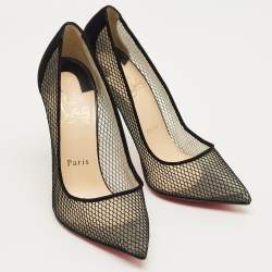 Pre Owned Christian Louboutin Black Mesh and Suede Follies Resille Pumps Size 37