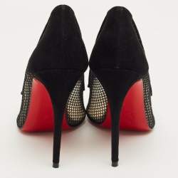 Pre Owned Christian Louboutin Black Mesh and Suede Follies Resille Pumps Size 37