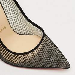 Pre Owned Christian Louboutin Black Mesh and Suede Follies Resille Pumps Size 37
