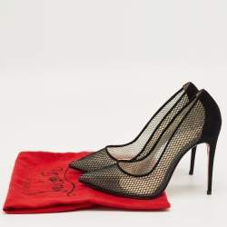 Pre Owned Christian Louboutin Black Mesh and Suede Follies Resille Pumps Size 37