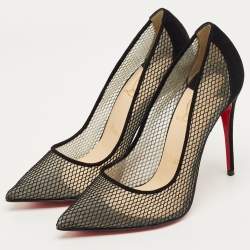 Pre Owned Christian Louboutin Black Mesh and Suede Follies Resille Pumps Size 37