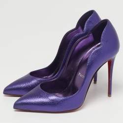 Pre Owned Christian Louboutin Purple Leather Hot Chick Pumps Size 38.5