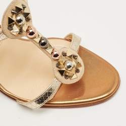 Pre Owned Christian Louboutin Gold/Beige Snakeskin Embossed Leather and Suede Kaleitop Sandals Size 36.5