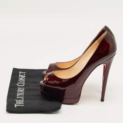 Pre Owned Christian Louboutin Burgundy Patent Leather Palais Royal Platform Pumps Size 36.5