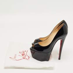 Pre Owned Christian Louboutin Black Patent Leather Vendome Platform Pumps Size 35.5