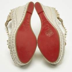 Pre Owned Christian Louboutin Metallic Gold Leather and Raffia Madmonica Espadrille Sandals Size 38