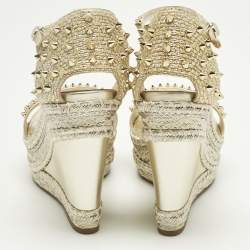 Pre Owned Christian Louboutin Metallic Gold Leather and Raffia Madmonica Espadrille Sandals Size 38