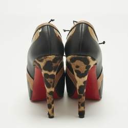Pre Owned Christian Louboutin Black Calf Hair and Leather Peep Toe Pumps Size 37