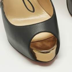 Pre Owned Christian Louboutin Black Calf Hair and Leather Peep Toe Pumps Size 37
