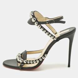 Pre Owned Christian Louboutin Black Leather Studded Galeria Slingback Sandals Size 39.5