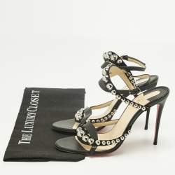 Pre Owned Christian Louboutin Black Leather Studded Galeria Slingback Sandals Size 39.5