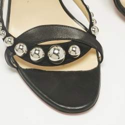 Pre Owned Christian Louboutin Black Leather Studded Galeria Slingback Sandals Size 39.5