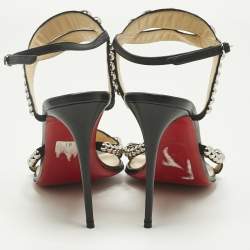 Pre Owned Christian Louboutin Black Leather Studded Galeria Slingback Sandals Size 39.5