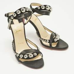 Pre Owned Christian Louboutin Black Leather Studded Galeria Slingback Sandals Size 39.5