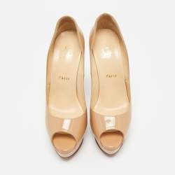 Pre Owned Christian Louboutin Beige Patent Leather Lady Peep Peep Toe Pumps Size 40