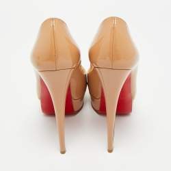 Pre Owned Christian Louboutin Beige Patent Leather Lady Peep Peep Toe Pumps Size 36