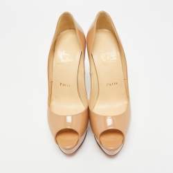 Pre Owned Christian Louboutin Beige Patent Leather Lady Peep Peep Toe Pumps Size 36