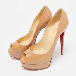 Pre Owned Christian Louboutin Beige Patent Leather Lady Peep Peep Toe Pumps Size 36