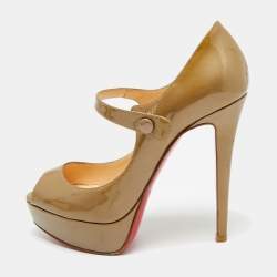 مملوكة مسبقًا حذاء كريستيان لوبوتان ماري جين مقدمة مفتوحة زيبا جلد أسود لامع مقاس 37.5