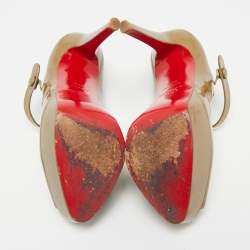 مملوكة مسبقًا حذاء كريستيان لوبوتان ماري جين مقدمة مفتوحة زيبا جلد أسود لامع مقاس 37.5