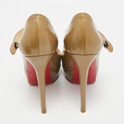 مملوكة مسبقًا حذاء كريستيان لوبوتان ماري جين مقدمة مفتوحة زيبا جلد أسود لامع مقاس 37.5