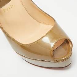 مملوكة مسبقًا حذاء كريستيان لوبوتان ماري جين مقدمة مفتوحة زيبا جلد أسود لامع مقاس 37.5