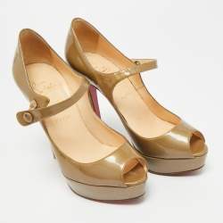 مملوكة مسبقًا حذاء كريستيان لوبوتان ماري جين مقدمة مفتوحة زيبا جلد أسود لامع مقاس 37.5